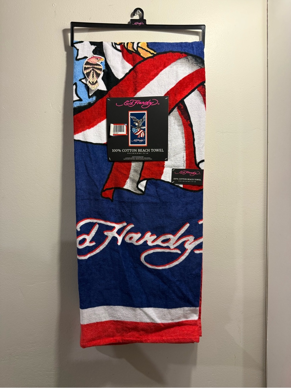 ED HARDY Beach Towel USA flag eagle 36" x 68 NWT